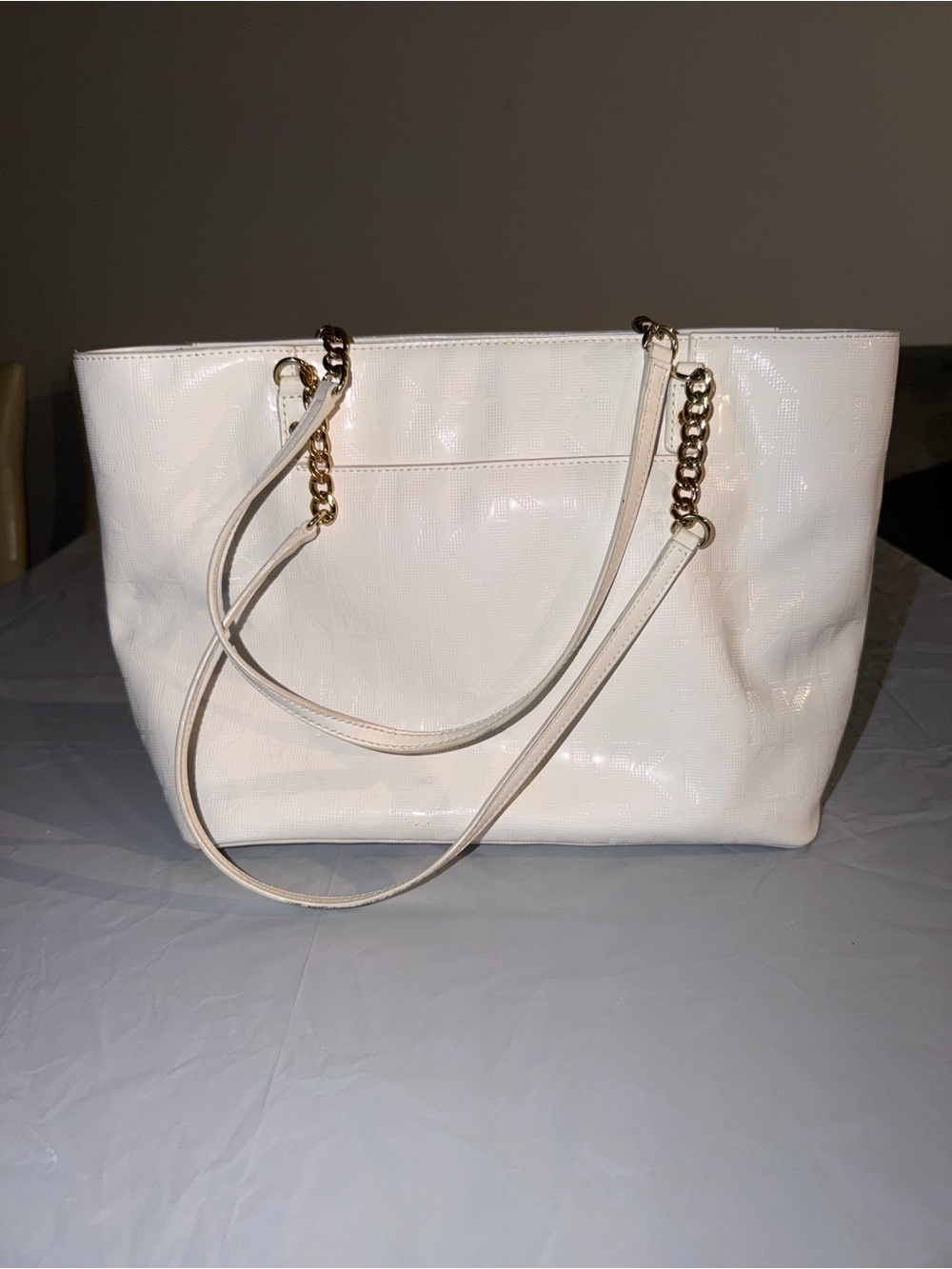 Michael Kors White Tote with Gold Chain Accents